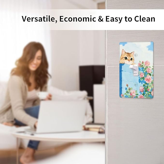 Cat Flower Single Toggle Wall Plate Decorative 1 Gang Light Switch Covers Electrical Switchplate Home Decorate Faceplat for Bathroom Bedroom Kitchen Room 4.5 x 2.76 Inch