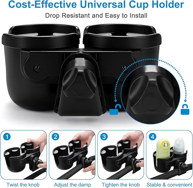 Accmor Stroller Cup Holder, Bike Cup Holder, Universal Cup Holder for Uppababy Nuna Doona Strollers, 2-in-1 Cup Phone Holder for Stroller Bike Accessory
