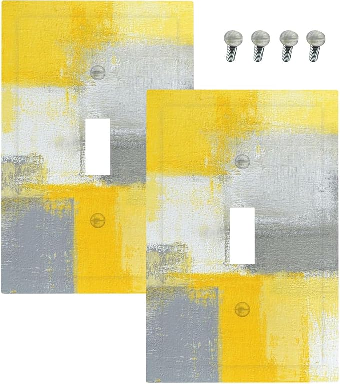 Outlet Covers Retro Modern Gray Yellow Ombre Abstract Art 1 Gang Duplex Light Switch Cover Plate Decorative Wall Plates Electrical Switchplate Receptacle for Bathroom Bedroom Decor（2 Pack）