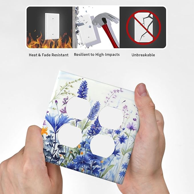 Personalized Light Switch Cover Plate Lavender Watercolor Wildflowers Colorful floral 2 Gang Decorative Switch Plate Double Duplex Wall Plates Switch Plates and Outlet Covers for Bathroom Bedroom