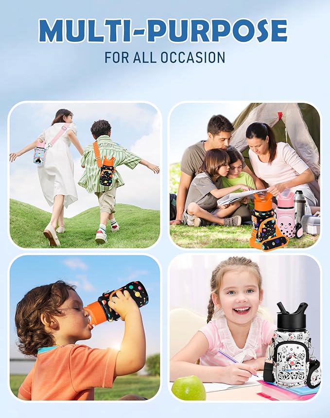 Miss Adola Water Bottle Carrier with Strap - Insulated Kids Water Bottle Holder for Boys Girls Bottle Bag for 10-18Oz