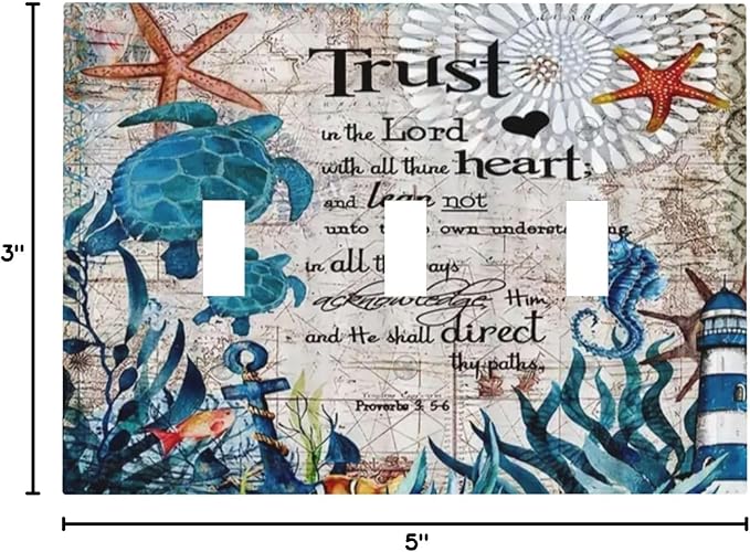 Nautical Sea Ocean Turtle Seahorse 3 Gang Light Switch Plate Decorative Triple Toggle Wall Plate Cover Electrical Faceplate for Bathroom Home Living Room Decorate