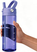 20oz Kids Water Bottle, BPA Free Thick Tritan Plastic Reusable, Clear Water Bottle with Straw, Leakproof Lid, Dishwasher Safe, Boy girl for School,Travel Purple