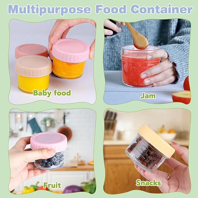 RowinsyDD 20 Pack Glass Baby Food Storage Containers, 4 oz Leakproof Baby Food Jars with Lids, Small Glass Food Containers for Infant Baby, Freezer & Microwave Safe, BPA Free