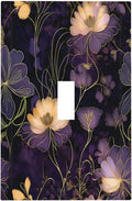 Modern Boho Vintage Gold Purple Dark Floral Modern Abstract Flowers Decorative Light Switch Cover 1 Gang Single Toggle Device Electrical Faceplate Switchplates Decorator Outlet Wall Plate for Bedroom