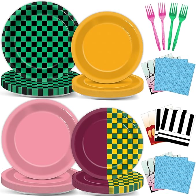 96 Pcs Demon Party Paper Plates and Napkins Anime Demon Party Decorations Cartoon Film Disposable Dessert Plates Demons Comic Tableware Set Serves 24 Guests Boys Girls Kids Teenagers Birthday Supplies