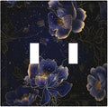 Navy Blue Floral Vintage Flower Dark Watercolor Decorative Switch Plates 2 Gang Double Toggle Outlet Light Switch Cover Wall Plate Electrical Faceplate for Bedroom Living Room Decor