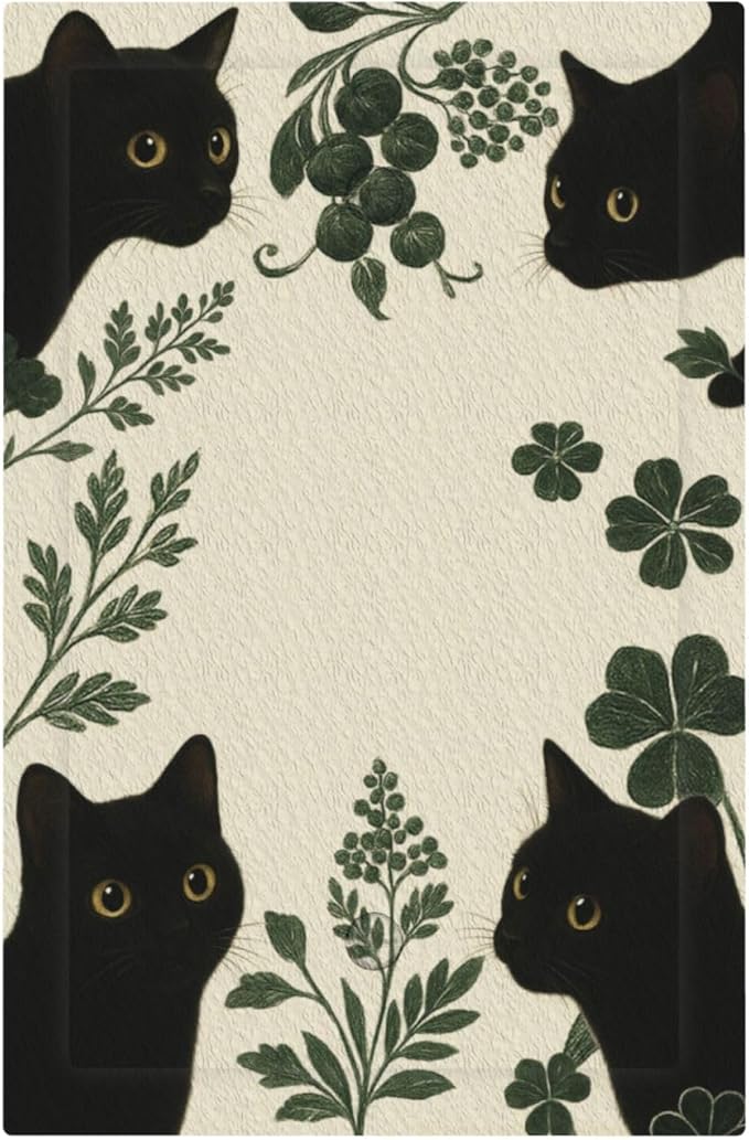 Decorative Light Switch Cover Plate Funny Black Cat Green Leaf 1 Gang No Device Single Blank Outlet Covers Wall Plates for Electrical Outlets Faceplate for Bedroom Home Decor