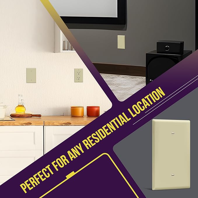 ENERLITES Blank Device Wall Plate, Jumbo Blank Cover, Gloss Finish, Oversized 1-Gang 5.5" x 3.5", Polycarbonate Thermoplastic, 8801O-I, Ivory