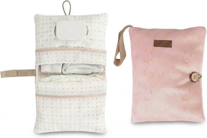 HAMUR Baby Diaper Bag Organizer – Travel-Friendly, Compact & Foldable | Stroller Pouch for Newborn Essentials – Must-Have for Boys & Girls (Solid Pink)