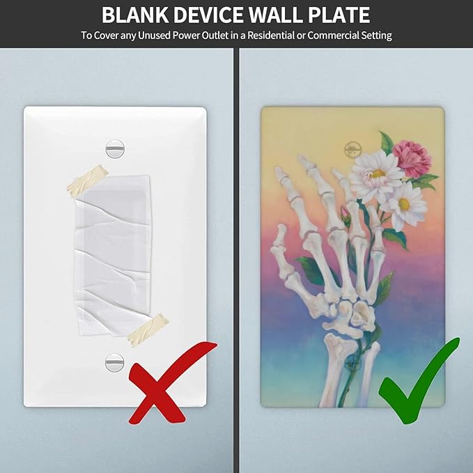 Skeleton Flower No Device Blank Wall Plate Decorative 1 Gang Light Switch Covers Electrical Switchplate Home Decorate Faceplat for Bathroom Bedroom Kitchen Room 4.5 x 2.76 Inch
