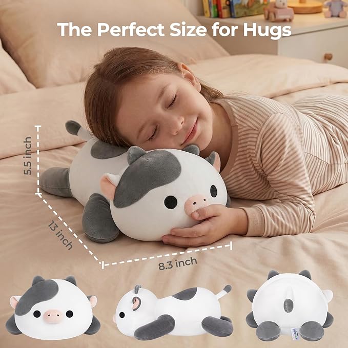 Mewaii Cute Cow Plush Pillow, Kawaii Plushies White Cow Stuffed Animals, Squishy Plushies, Cuddle Plush Pillow for Kids & Girls (13 Inch)
