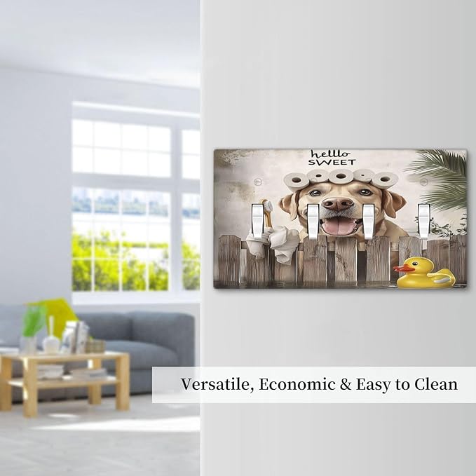 Funny Dog Rustic Farmhouse Wooden Fence Labrador Light Switch Covers Quad Toggle Electrical Faceplate 4 Gang Wall Plate Decorative Switch Plates For Kids Room Bathroom Decor