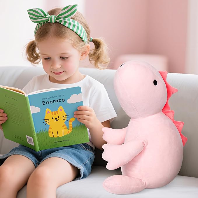 IdeaMeme 22" 3.5 lbs Weighted Dino Stuffed Toys, Cute Animals Plushie Dolls Pillow Gifts for Kids Adults (Pink)