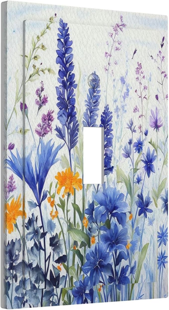 Light Switch Cover Plate Lavender Watercolor Wildflowers Colorful floral 1 Gang Single Toggle Decorative Switch Plates Wall Plates Electrical Faceplate for Bathroom Bedroom Decor