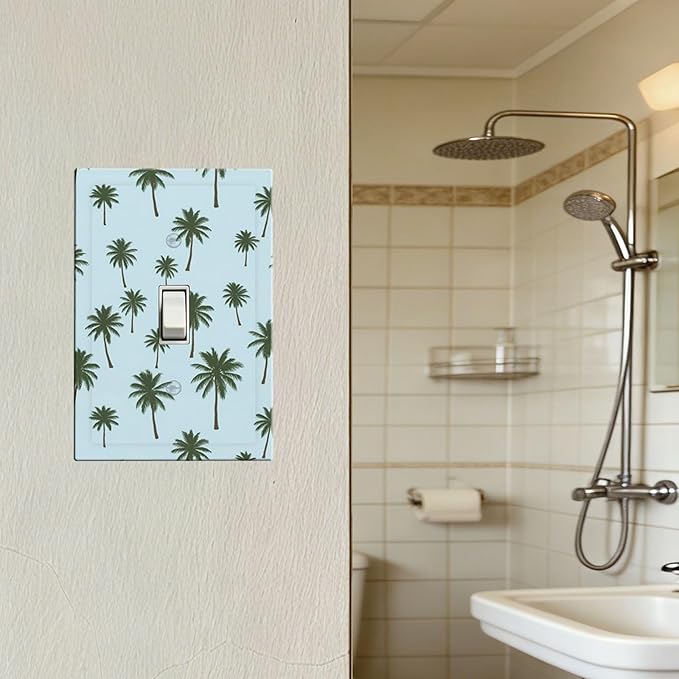 Tropical Palm Tree 1-Gang Toggle Light Switch Plate, Coastal Breeze Decorative Wall Plate for Beach House Decor