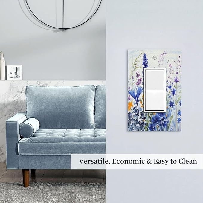 Light Switch Cover Plate Lavender Watercolor Wildflowers Colorful floral 1 Gang Outlet Covers Single Rocker Decorative Switch plates Electrical Wall Plates GFCI Receptacle for Bathroom Bedroom