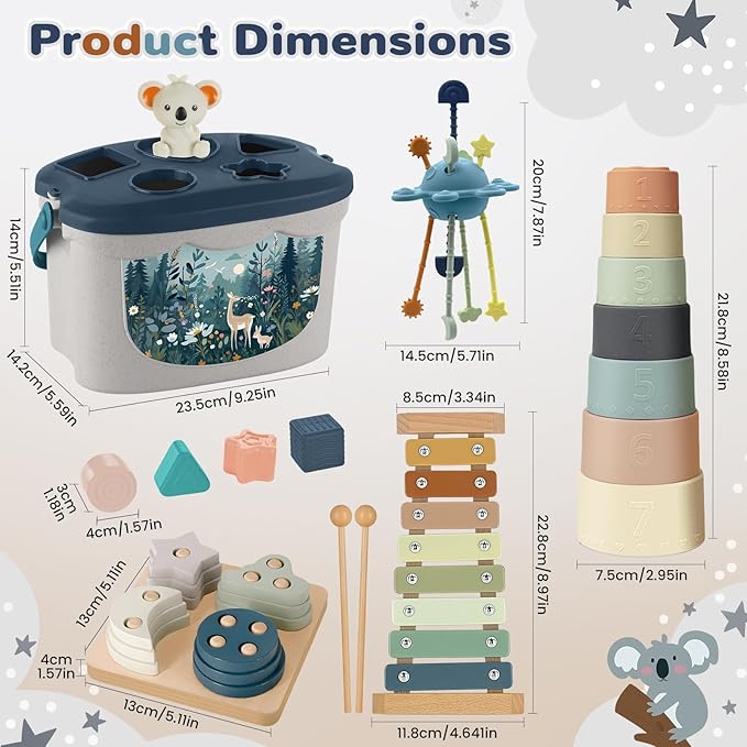 Montessori Toys for 6-12 Months, Baby Toys 6-12-18 Months with Baby Blocks Cup Toys, Pull String Toys, Shape Sorting Baby Development Toys for 6-24 Months Girls Boys Birthday Chiristmas Gifts