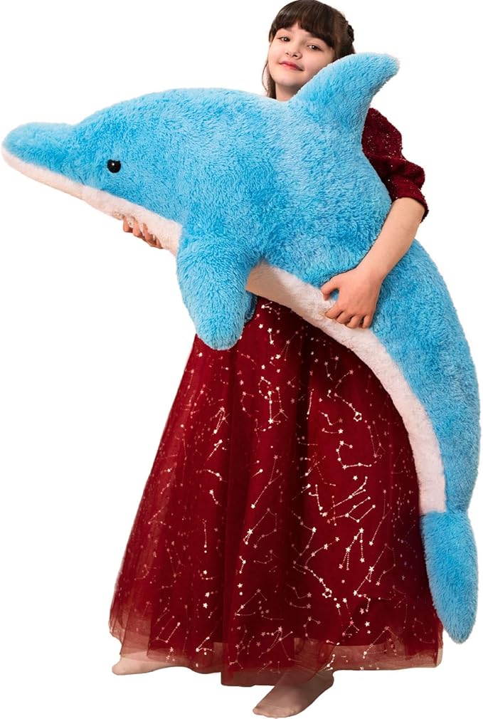 MorisMos 55 Inch Giant Dolphin Stuffed Animals, Large Stuffed Dolphin Plush Toy Soft Marine Ocean Plush Gifts for Kids, Blue