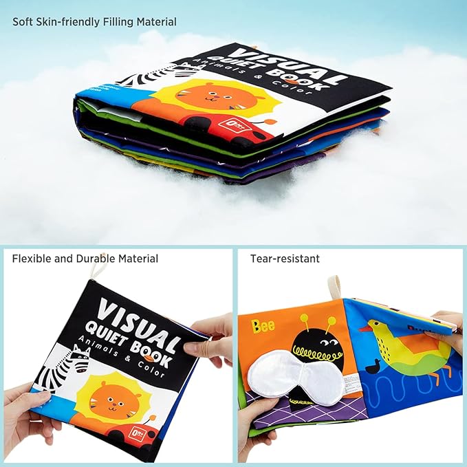 beiens Soft Baby Books - High Contrast Black & White Touch & Feel Crinkle Cloth Books for Infants & Toddlers, Early Educational Stimulation Toys, Baby Girl & Boy Gift, Animal