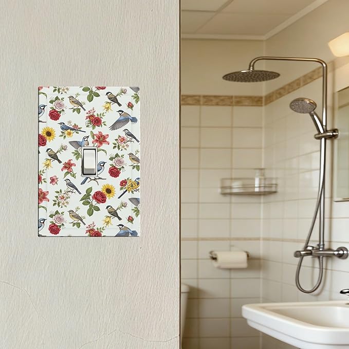 Vintage Birds & Blooms 1-Gang Toggle Light Switch Plate, English Countryside Chintz Botanical Floral & Songbird Decorative Wall Plate for Bedroom Decor