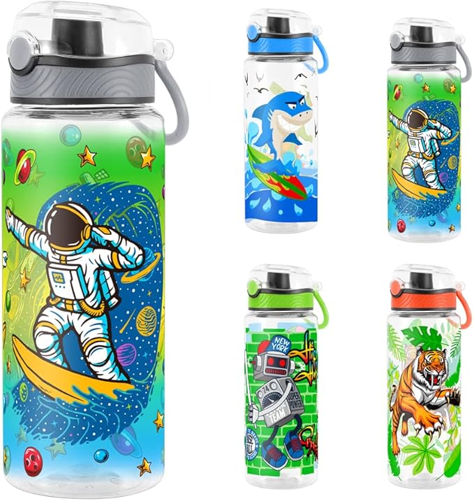 Home Tune Cute Water Bottle for School Kids Girls, BPA FREE Tritan & Leak Proof & Easy Clean & Carry Handle, 23oz/ 680ml - Space Man