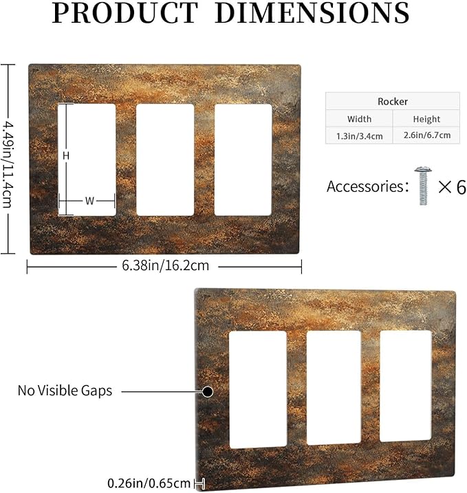 Decorative Outlet Covers Vintage Rust Pattern in Brown gold 3 Gang Light Switch Cover Plate Triple Rocker Wall Plates for Electrical Outlets Switch Plate Covers for Bedroom Home Decor