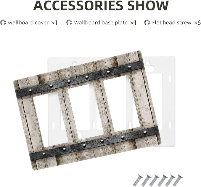 Rustic Vintage Brown Wood Plank 3 Gang Triple Rocker/Decorator Light Switch Wall Plate Cover Decorative Gfci Electrical Faceplate Switchplate Room Decorate
