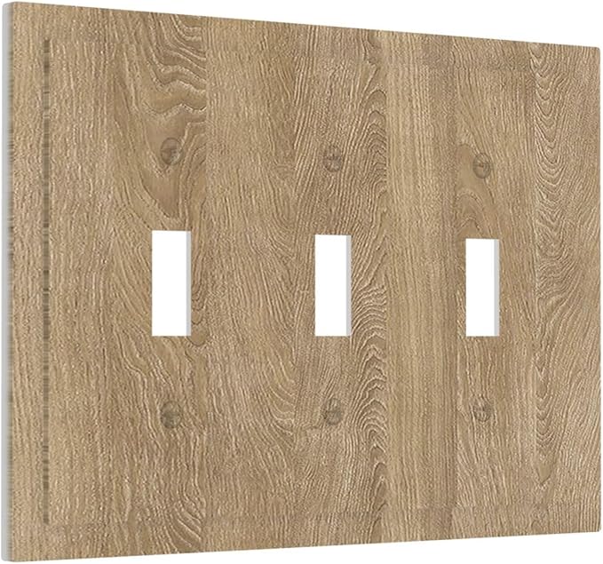 Decorative Light Switch Cover Plate Light Brown Wood Grain 3 Gang Wall Plate Triple Toggle Switch Plate Covers Electrical Outlet Cover for Farmhouse Cabin Decor
