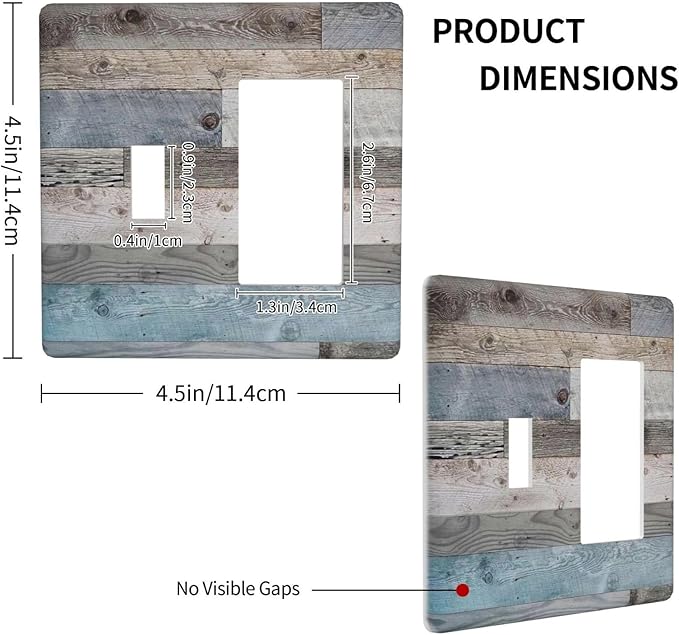 Rustic Vintage Kitchen 2-Gang 1-Toggle 1-Decorator/GFCI Device Combination Wallplate Western Blue Grey Wood Plank Country Barn Door Combo Toggle Receptacle Rocker Outlet Light Switch Cover Face Plate