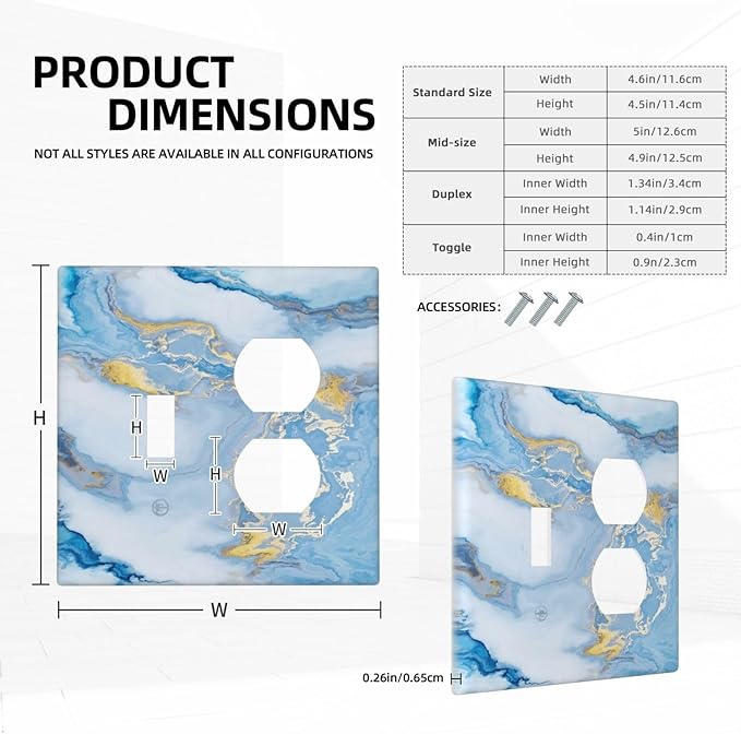 Beautiful Marble Texture Blue Gold Fluid Abstract Print Wallplates 1 Toggle 1 Duplex Switch Plate Electrical GFCI Faceplate Decorative Light Switch Covers for Bedroom Bathroom Decor