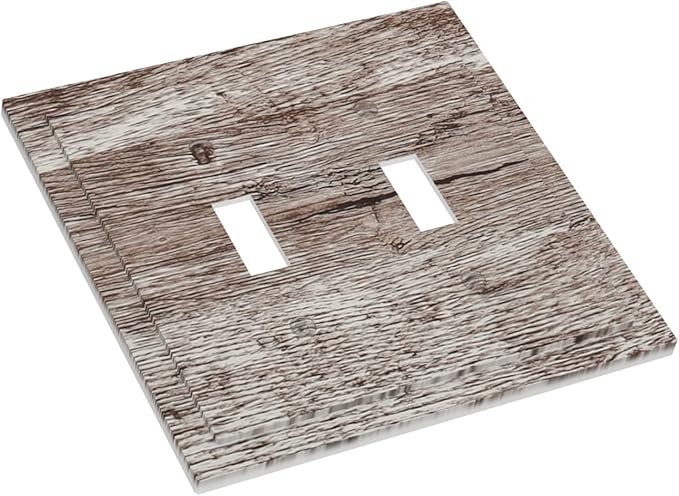 Light Switch Cover Plate Rustic Dark Grey Wood Plank Vintage Texture 2 Gang Double Switch Plate Covers Toggle Wallplate Decorative Outlet Covers Electrical Switchplate for Farmhouse Home