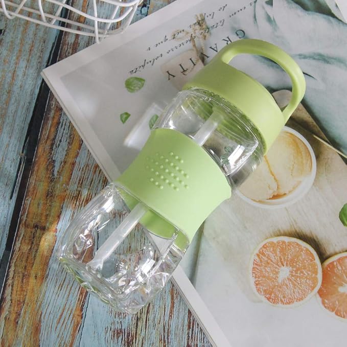 Sivaphe Clear Water Bottle with Straw 12 oz Portable Tritan Transparent Sports Drinking Bottle for School Girls Boys Green