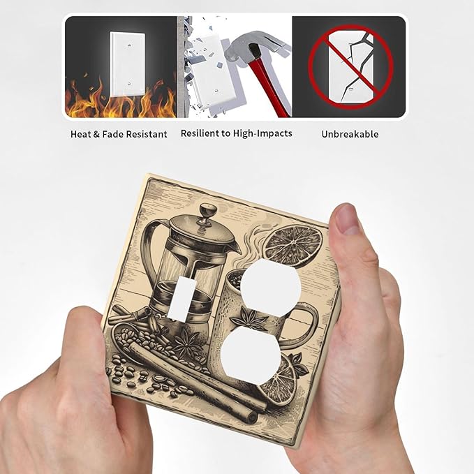 Light Switch Cover Plate Beige Vintage Rustic Coffee Beans Spice 2 Gang Decorative Switch Plates 1 Toggle Duplex Combo Outlet Covers GFCI Wall Plates for Kitchen Coffee Bar Decor
