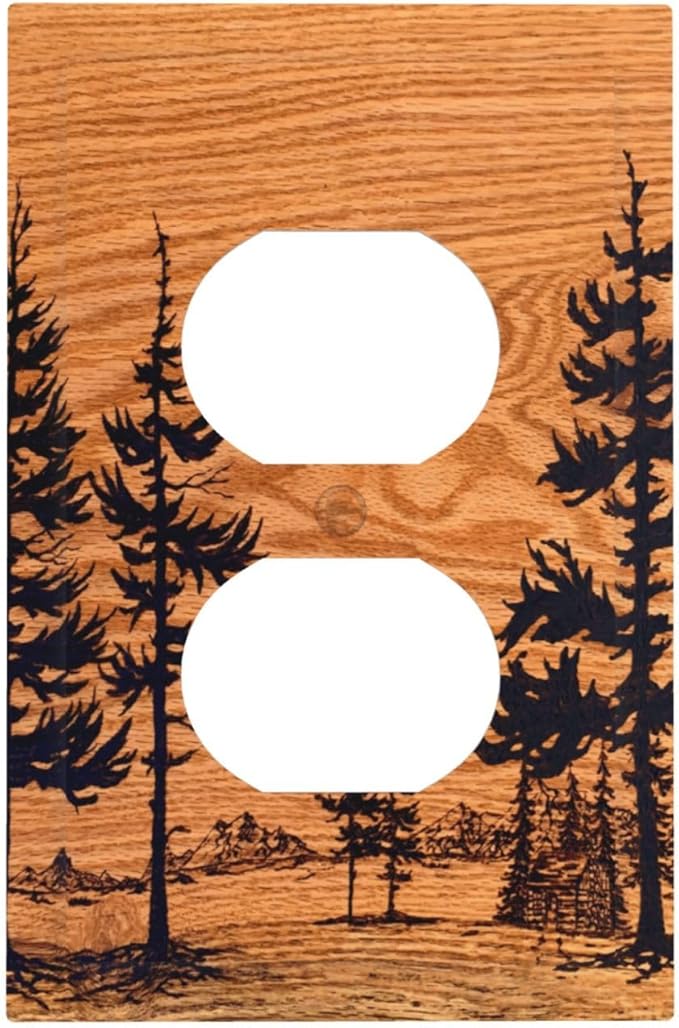 Pine Forest Natural Scenery Silhouette Wood Grain Outlet Covers 1 Gang Duplex Light Switch Cover Decorative Switch Plates Electrical Receptacle Faceplate Wall Plate for Farmhouse Home Decor