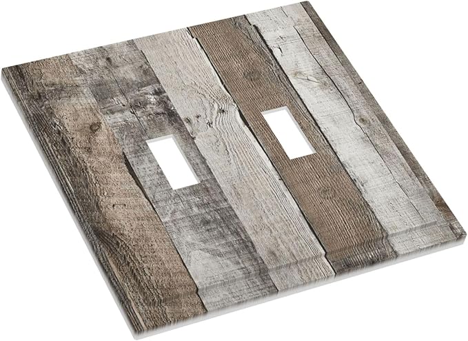 Natural Grey Wood Vintage Faux Wood Grain Decorative Switch Plates 2 Gang Double Toggle Outlet Light Switch Cover Wall Plate Electrical Faceplate for Farmhouse Home Decor