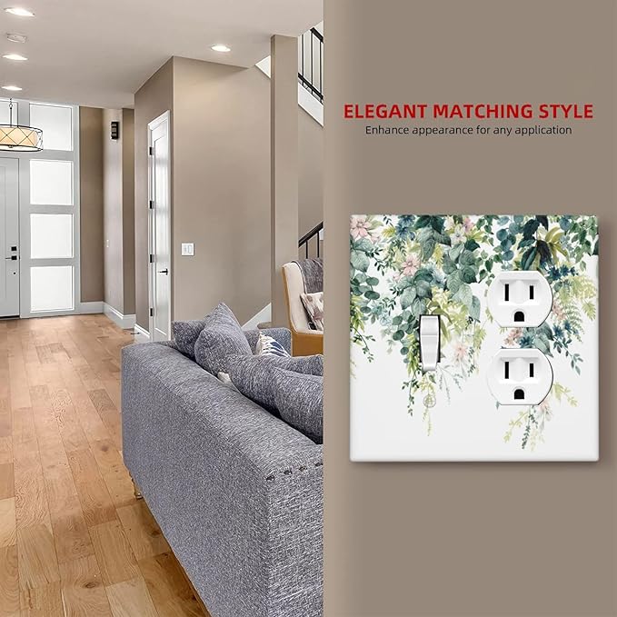 Colorful Plant Flower Sage Eucalyptus Leaves Wallplates 1 Toggle 1 Duplex Switch Plate Electrical GFCI Faceplate Decorative Light Switch Covers for Bedroom Living Room Decor