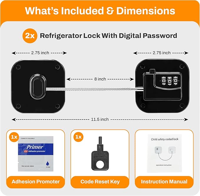 Fridge Lock, 2 PCS Refrigerator Lock for Freezer,Cabinets and Drawers,Air Fryer,Doors,Combination Code,Heavy Duty with Adhesive Backing, Easy Install,No Keys Needed Black
