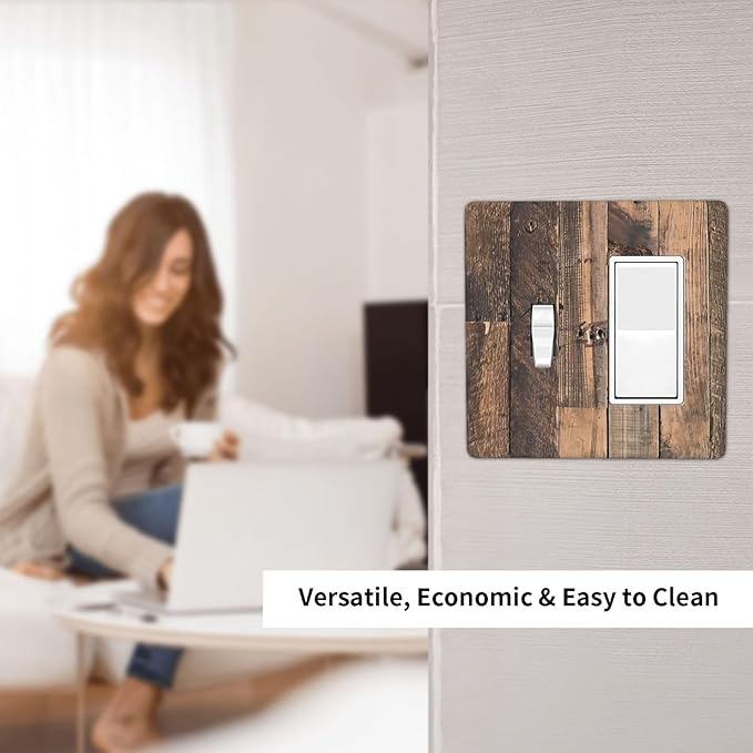 Rustic Brown Wood Plank Vintage Country Wooden Board Outlet Covers 1 Toggle 1 Rocker Combination Decorative Wall Plate Electrical Switch Plates Light Switch Cover Plate for Farmhouse Home Decor