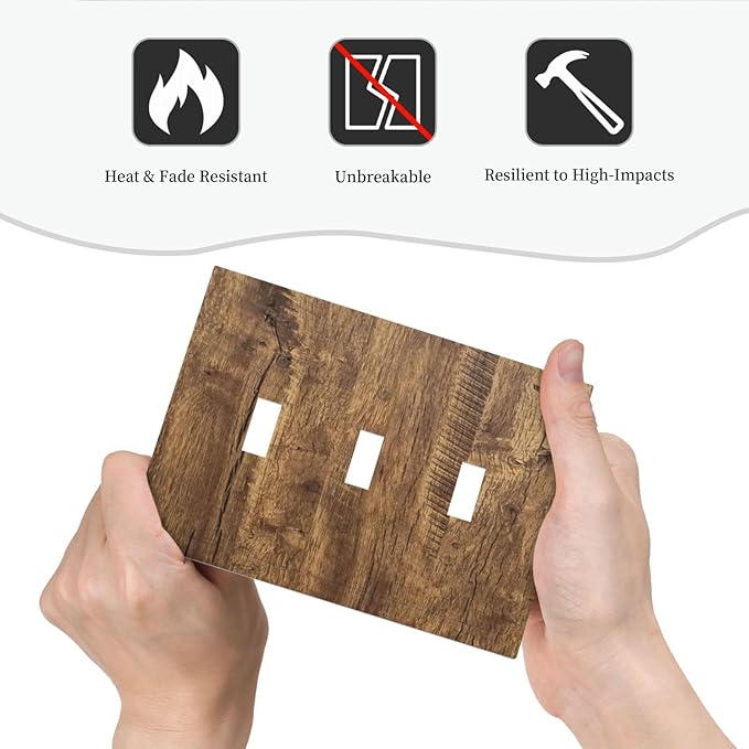 Rustic Brown Wood Distressed Wood Print Decorative Switch Plates 3 Gang Wall Plate Triple Toggle Light Switch Cover Faceplate Electrical Wall Panels for Farmhouse Home Decor