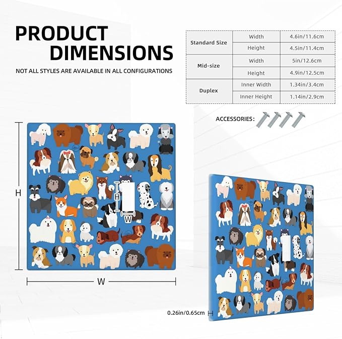 Cute Animal Dogs Puppy Decorative Outlet Cover Blank And Toggle Light Switch Plate Cover Electricity Receptacles Plates For Home Kitchen Living Bedroom 4.6 * 4.5