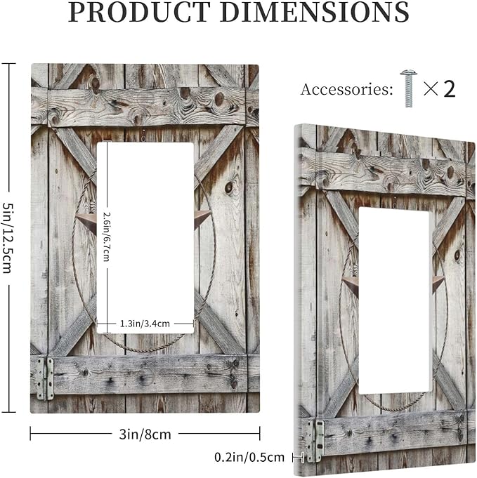 Rustic Western Texas Star Barn Door 1 Gang Rocker Light Switch Plate Single Decora Outlet Wall Plate Cover Faceplate Decorative Switchplate GFCI for Farmhouse Bathroom Home Bedroom Decorate