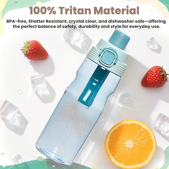 PIQUEBAR Kids insulated Water Bottle 17oz & Sport Water Bottle 24oz Set, Stainless Steel Metal Vacuum Water Bottles, Leakproof Tritan Sport Water Bottles for School Boys Girls, Blue