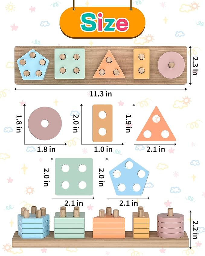 Zartores Montessori Toys for 1 2 3 Year Old Boys Girls Gifts, Wooden Shape Sorter Toys for Ages 2-4, Toddler Learning Toy Puzzles Birthday Gift Ages 1-3