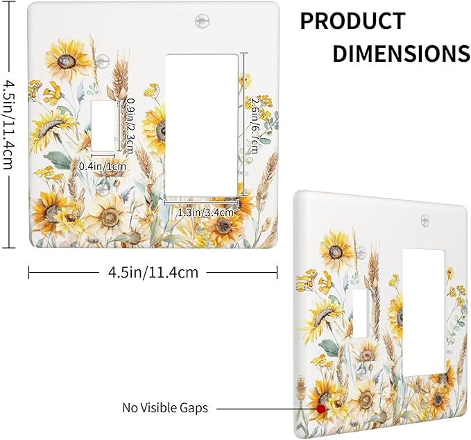 Yellow Floral Sunflowers Wheat Ears Watercolor Wild Flowers Outlet Covers 1 Toggle 1 Rocker Combination Decorative Wall Plate Electrical Switch Plates Light Switch Cover Plate for Bedroom Living Room