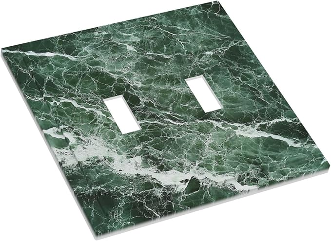 Decorative Switch Plates Forest Marble Dark Green With White Vein 2 Gang Double Toggle Outlet Light Switch Cover Wall Plate Electrical Faceplate For Bathroom Kitchen Decor