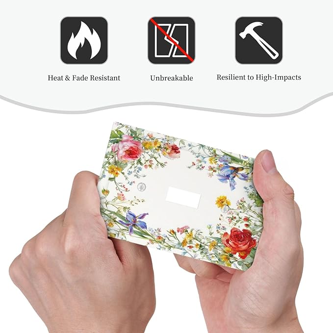 Decorative Light Switch Cover Plate Rustic Red Flower Garden Floral 1 Gang Single Toggle Wall Plates for Electrical Outlet Covers Switch Plate Covers Faceplate for Country Home Decor