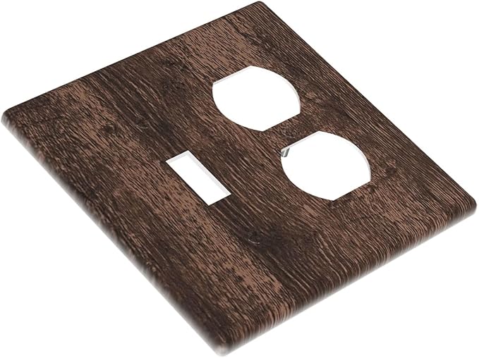 Light Switch Cover Plate Rustic Brown Wood Plank Retro Wooden Board 2 Gang Outlet Covers 1 Toggle 1 Duplex Socket Cover Wallplates Electrical Switch Plate Covers for Farmhouse Home Decor