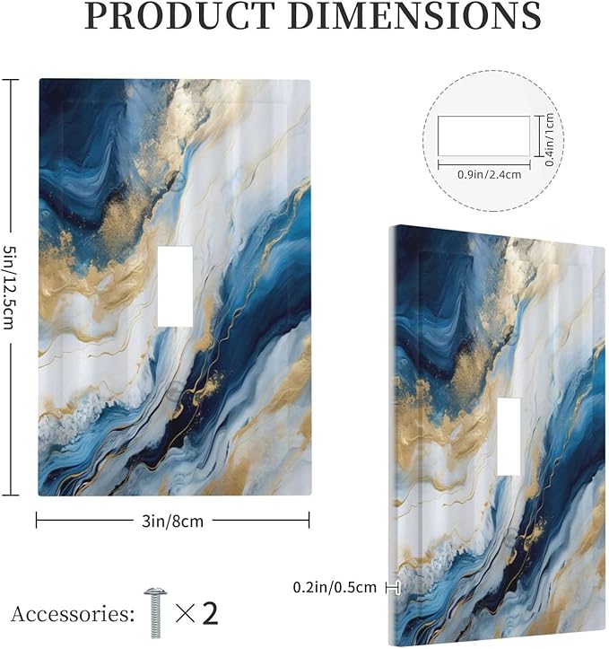 Abstract Blue Granite Luxury Watercolor Marble Texture Print 1 Gang Light Switch Covers Decorative Unique Single Toggle Wall Plate Switchcover Electrical Switchplate for Kitchen Bathroom Decor