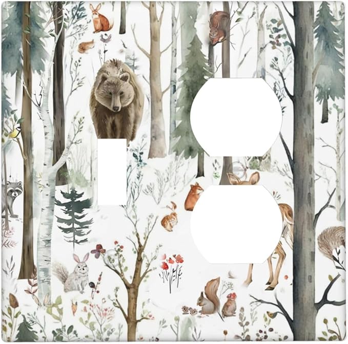 Snow Bear Fox Deer Forest Squirrel Wild Life Animal Wallplates 1 Toggle 1 Duplex Switch Plate Electrical GFCI Faceplate Decorative Light Switch Covers for Farmhouse Kids Room Decor